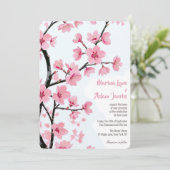Pink Cherry Blossom Waterverf Floral Wedding Kaart (Staand voorkant)