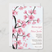Pink Cherry Blossom Waterverf Floral Wedding Kaart (Voorkant)