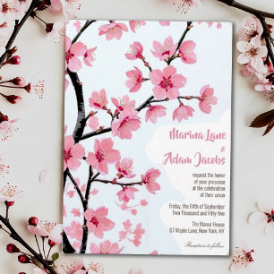 Pink Cherry Blossom Waterverf Floral Wedding Kaart