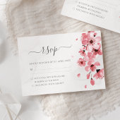 Pink Cherry Blossom Waterverf Floral Wedding RSVP Kaartje