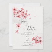 Pink Cherry Blossom Waterverf Floral Wedding Save The Date (Voorkant)