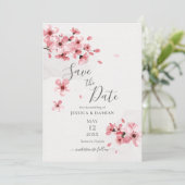 Pink Cherry Blossom Waterverf Floral Wedding Save The Date (Staand voorkant)
