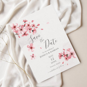 Pink Cherry Blossom Waterverf Floral Wedding Save The Date