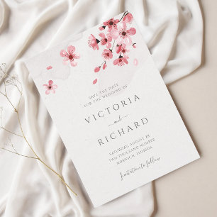 Pink Cherry Blossom Waterverf Floral Wedding Save The Date