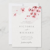 Pink Cherry Blossom Waterverf Floral Wedding Save The Date (Voorkant)