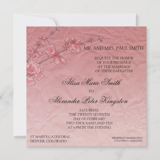 Pink Cherry Blossom Weddenschap Bridal uitnodiging (Voorkant)