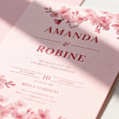 Pink Cherry Blossom Wedding Kaart