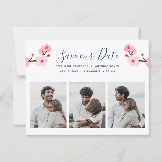 Pink Cherry Blossoms 3 Foto Save The Date (Voorkant)