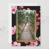 Pink Cherry Blossoms Black Photo Box Invitation Kaart (Achterkant)