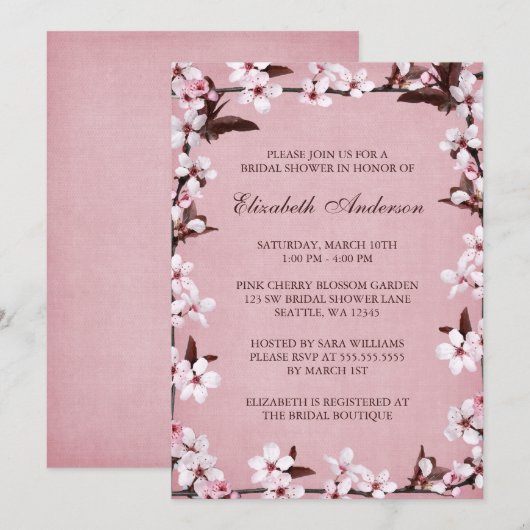 Pink Cherry Blossoms Border Vrijgezellenfeest Kaart (Voorkant / Achterkant)