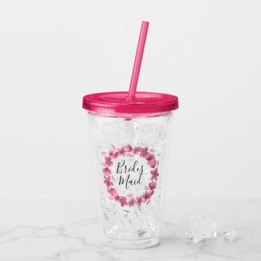 Pink Cherry Blossoms Bruidsmeisje Acryl Drinkbeker (Achterkant ijs)