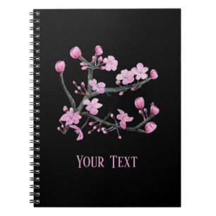 Pink Cherry Blossoms Gepersonaliseerd Zwart Notitieboek