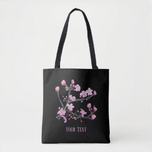 Pink Cherry Blossoms Gepersonaliseerd Zwart Tote Bag