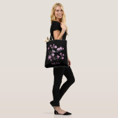 Pink Cherry Blossoms Gepersonaliseerd Zwart Tote Bag (Op model)