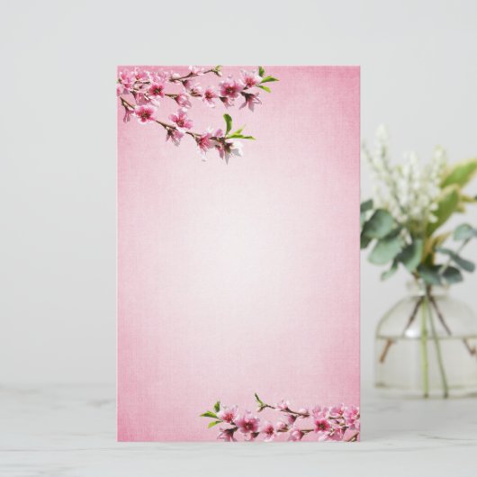 Pink Cherry Blossoms Pink Briefpapier (Staand voorkant)