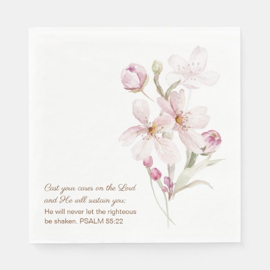 Pink Cherry Blossoms Psalm 55:22 Servet (Voorkant)