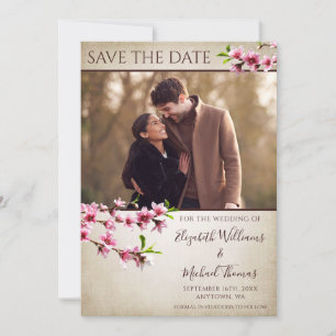 Pink Cherry Blossoms Tan Photo Save the Date