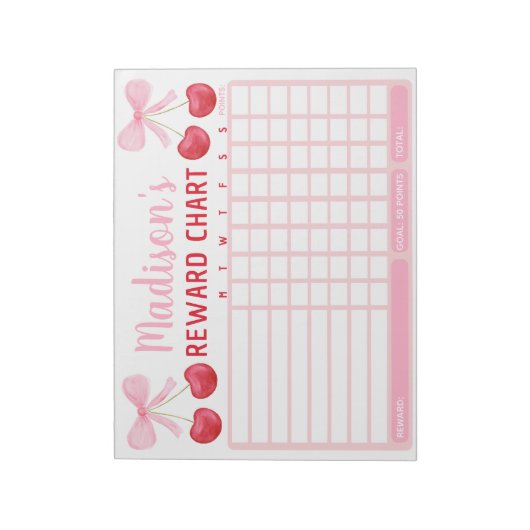 Pink Cherry Bow Girl Reward Chart Chore Chart Notitieblok (Linkerzijde)