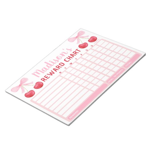 Pink Cherry Bow Girl Reward Chart Chore Chart Notitieblok (Schuin)