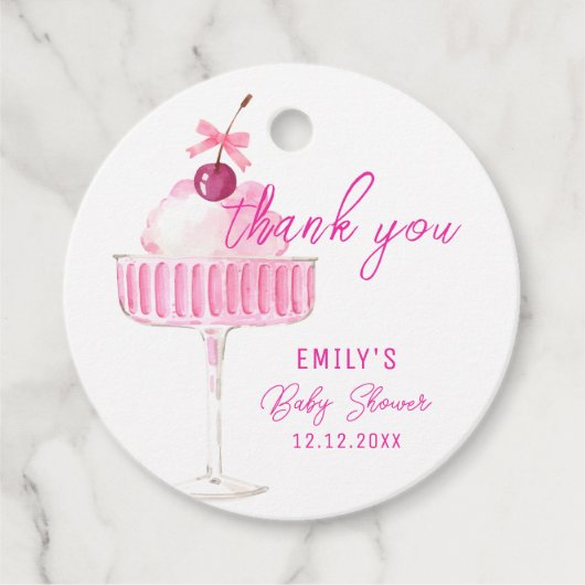 Pink Cherry Champagne Brunch Baby shower Bedankt Bedankjes Labels (Voorkant)