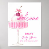 Pink Cherry Champagne Brunch Baby shower Welkom Poster (Voorkant)