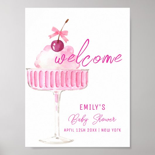 Pink Cherry Champagne Brunch Baby shower Welkom Poster (Voorkant)