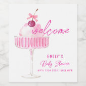 Pink Cherry Champagne Brunch Baby shower Welkom Wijn Etiket (Enkel label)