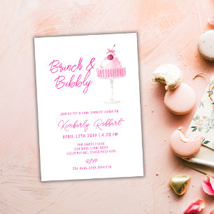 Pink Cherry Champagne Brunch Bubbly Baby shower Kaart