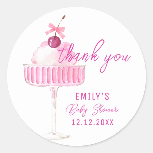 Pink Cherry Champagne Brunch Bubbly Baby shower Ronde Sticker (Voorkant)