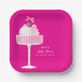 Pink Cherry Champagne Brunch Girl Baby shower Papieren Bordje