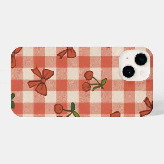 "Pink Cherry & Ribbon Pattern Phone Case – Cute  iPhone Hoesje (Achterkant horizontaal)