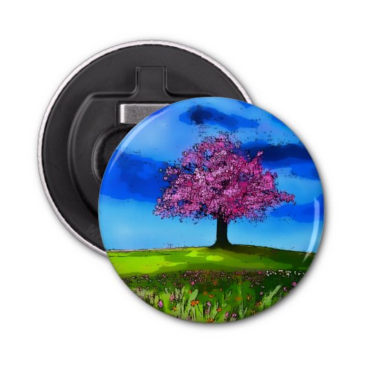 Pink Cherry Tree Button Flesopener (Voorkant)