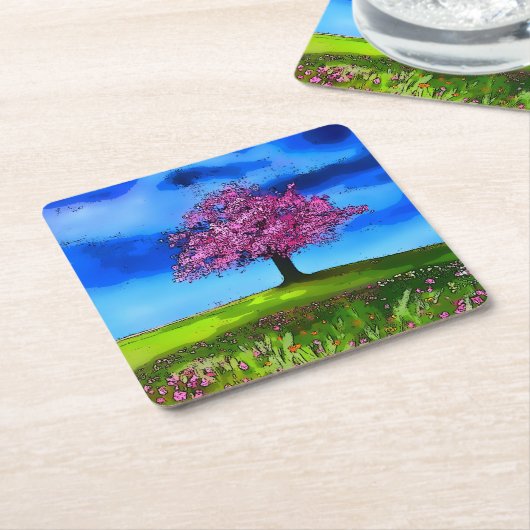 Pink Cherry Tree Kartonnen Onderzetters (Schuin)
