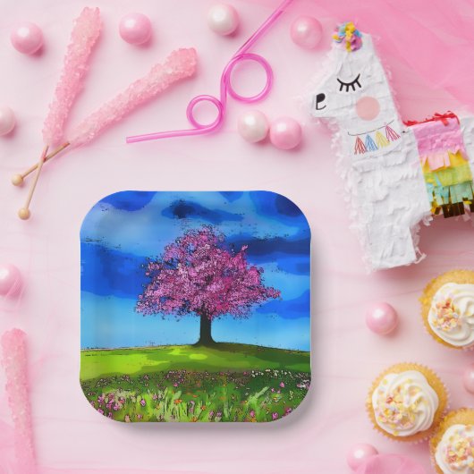 Pink Cherry Tree Papieren Bordje (Feest)