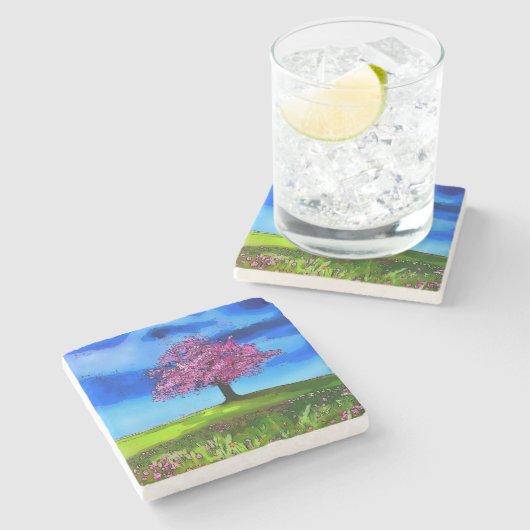 Pink Cherry Tree Stenen Onderzetter (Zijkant)