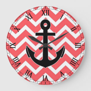 Pink Chevron Anchor Grote Klok
