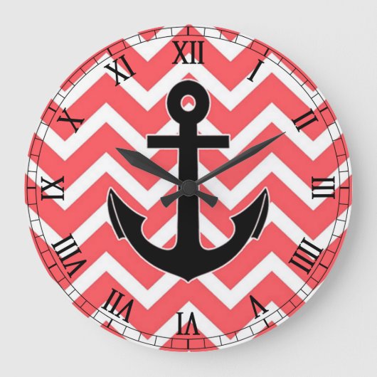 Pink Chevron Anchor Grote Klok (Voorkant)