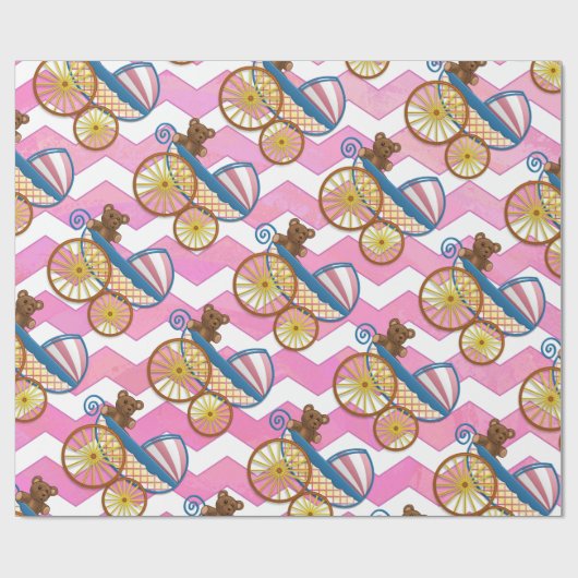 Pink Chevron Baby Carriage Pattern Cadeaupapier (Vlak)