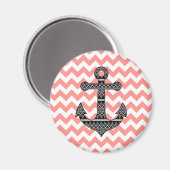 Pink Chevron Black Tribal Pattern Anchor Magneet (Voorkant / Achterkant)