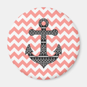 Pink Chevron Black Tribal Pattern Anchor Magneet