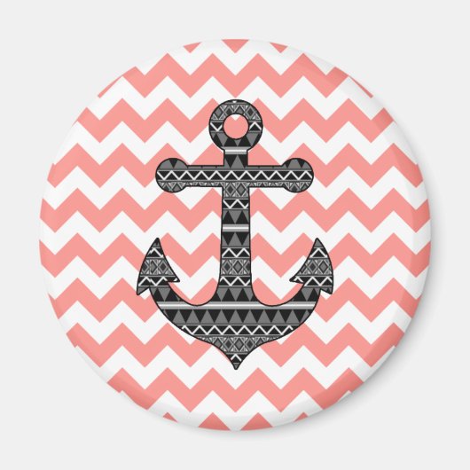 Pink Chevron Black Tribal Pattern Anchor Magneet (Voorkant)