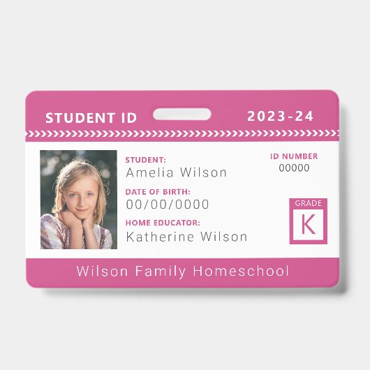 Pink Chevron Homeschool Student ID Badge (Voorzijde)