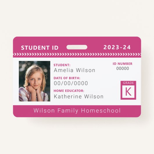 Pink Chevron Homeschool Student ID Badge (Voorkant)