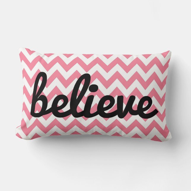 Pink Chevron Inspirerend Pillow | Geloof Kussen (Voorkant)