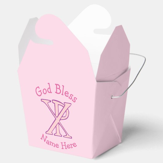 Pink Chi Ro Christelijk Cross op roze gepersonalis Bedankdoosjes (Geopend)