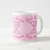 Pink Chi Ro Christelijk Cross op roze gepersonalis Grote Koffiekop (Voorkant rechts)