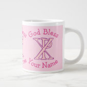 Pink Chi Ro Christelijk Cross op roze gepersonalis Grote Koffiekop (Rechts)