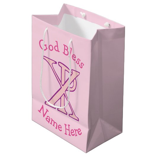 Pink Chi Ro Christelijk Cross op roze gepersonalis Medium Cadeauzakje (Voorkant Gekanteld)