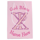 Pink Chi Ro Christelijk Cross op roze gepersonalis Medium Cadeauzakje (Voorkant)