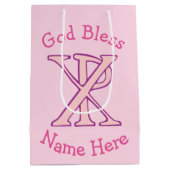 Pink Chi Ro Christelijk Cross op roze gepersonalis Medium Cadeauzakje (Achterkant)